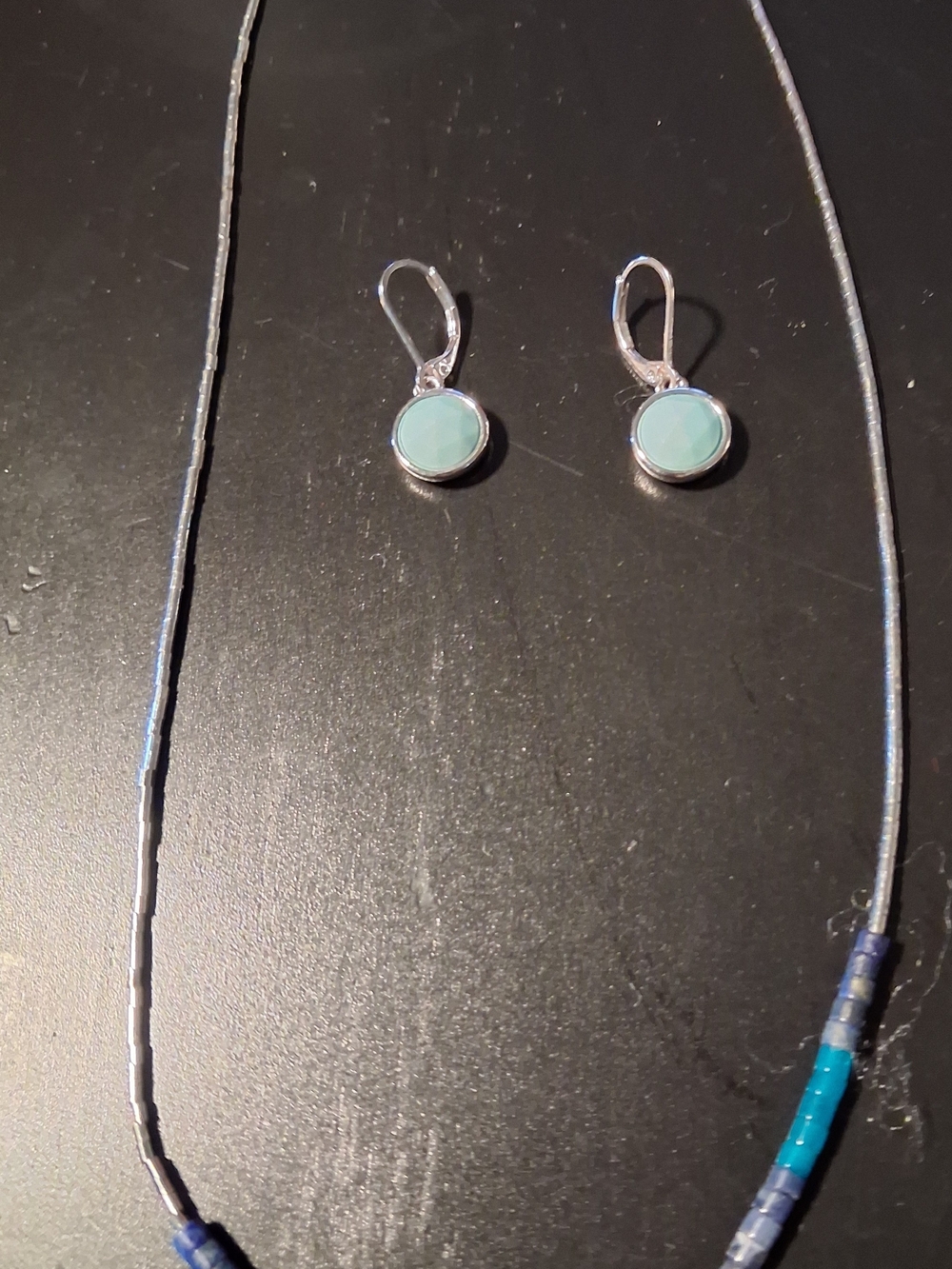 Sterling Silver Aqua Round Drop Earrings - Aqua Blue